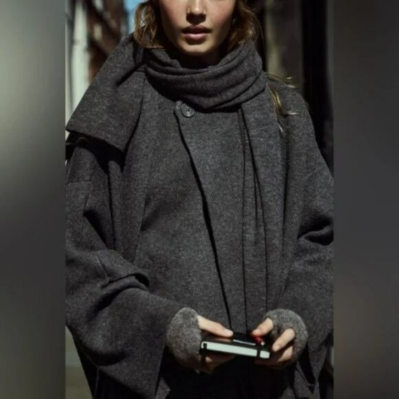 ZARA WOMAN CROP KNIT COAT WITH ASYMMETRICAL SCARF